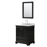 Wyndham Collection - Deborah 30 Inch Single Bathroom Vanity in Dark Espresso, White Carrara Marble Countertop, Undermount Oval Sink, and 24 Inch Mirror - Dark Espresso