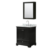 Wyndham Collection - Deborah 30 Inch Single Bathroom Vanity in Dark Espresso, White Carrara Marble Countertop, Undermount Oval Sink, and Medicine Cabinet - Dark Espresso