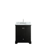 Deborah 30 Inch Single Bathroom Vanity in Dark Espresso, White Carrara Marble Countertop, Undermount Oval Sink, and No Mirror