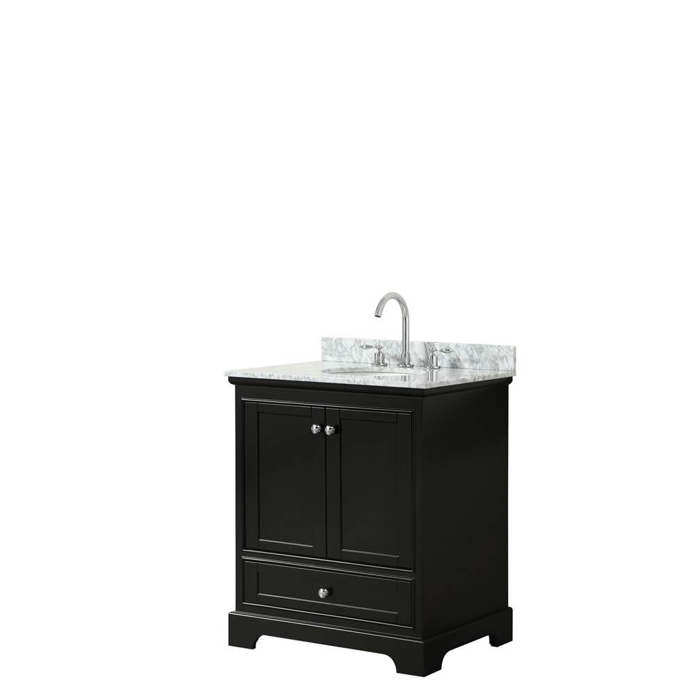 Wyndham Collection - Deborah 30 Inch Single Bathroom Vanity in Dark Espresso, White Carrara Marble Countertop, Undermount Oval Sink, and No Mirror - Dark Espresso