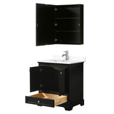 Deborah 30 Inch Single Bathroom Vanity in Dark Espresso, White Cultured Marble Countertop, Undermount Square Sink, Medicine Cabinet
