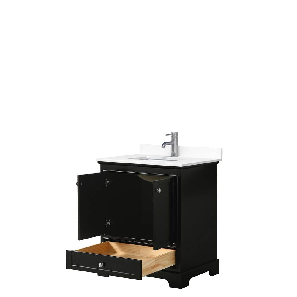 Deborah 30 Inch Single Bathroom Vanity in Dark Espresso, White Cultured Marble Countertop, Undermount Square Sink, No Mirror
