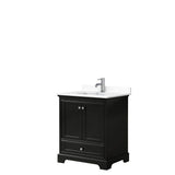 Wyndham Collection - Deborah 30 Inch Single Bathroom Vanity in Dark Espresso, White Cultured Marble Countertop, Undermount Square Sink, No Mirror