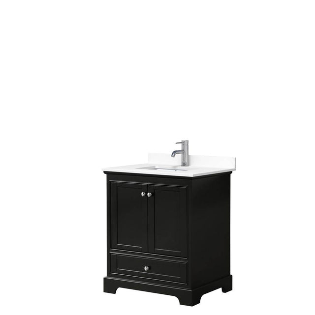 Wyndham Collection - Deborah 30 Inch Single Bathroom Vanity in Dark Espresso, White Cultured Marble Countertop, Undermount Square Sink, No Mirror