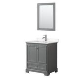 Wyndham Collection - Deborah 30 Inch Single Bathroom Vanity in Dark Gray, Carrara Cultured Marble Countertop, Undermount Square Sink, 24 Inch Mirror