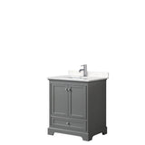 Wyndham Collection - Deborah 30 Inch Single Bathroom Vanity in Dark Gray, Carrara Cultured Marble Countertop, Undermount Square Sink, No Mirror