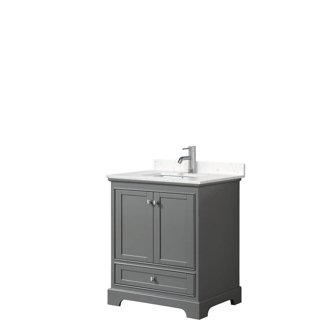 Wyndham Collection - Deborah 30 Inch Single Bathroom Vanity in Dark Gray, Carrara Cultured Marble Countertop, Undermount Square Sink, No Mirror