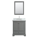 Deborah 30 Inch Single Bathroom Vanity in Dark Espresso, White Carrara Marble Countertop, Undermount Oval Sink, and Medicine Cabinet