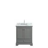 Deborah 30 Inch Single Bathroom Vanity in Dark Espresso, White Carrara Marble Countertop, Undermount Oval Sink, and No Mirror