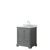 Wyndham Collection - Deborah 30 Inch Single Bathroom Vanity in Dark Gray, White Carrara Marble Countertop, Undermount Oval Sink, and No Mirror - Dark Gray