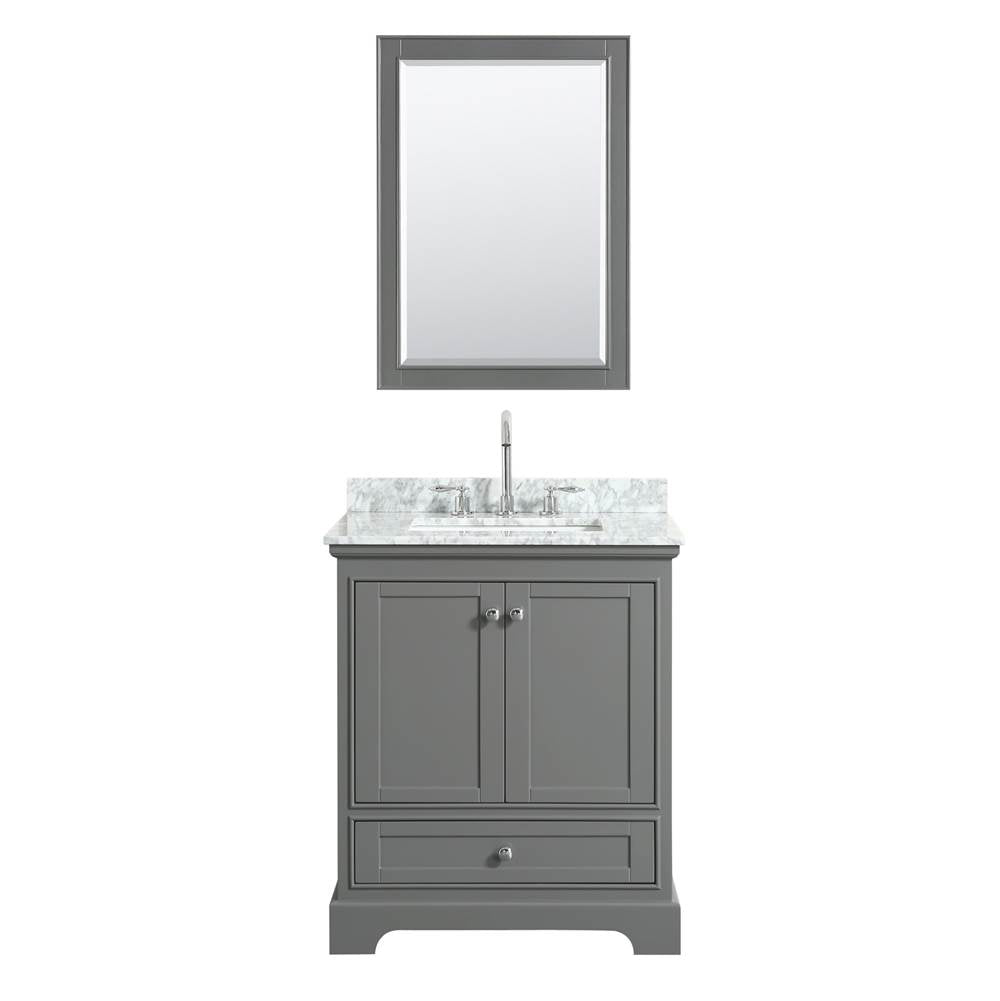 Deborah 30 Inch Single Bathroom Vanity in Dark Espresso, White Carrara Marble Countertop, Undermount Square Sink, and 24 Inch Mirror