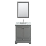 Deborah 30 Inch Single Bathroom Vanity in Dark Espresso, White Carrara Marble Countertop, Undermount Square Sink, and 24 Inch Mirror