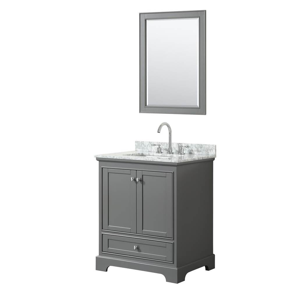 Wyndham Collection - Deborah 30 Inch Single Bathroom Vanity in Dark Gray, White Carrara Marble Countertop, Undermount Square Sink, and 24 Inch Mirror - Dark Gray