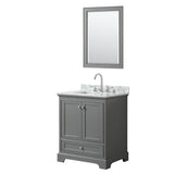 Wyndham Collection - Deborah 30 Inch Single Bathroom Vanity in Dark Gray, White Carrara Marble Countertop, Undermount Square Sink, and 24 Inch Mirror - Dark Gray