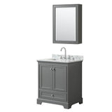 Wyndham Collection - Deborah 30 Inch Single Bathroom Vanity in Dark Gray, White Carrara Marble Countertop, Undermount Square Sink, and Medicine Cabinet - Dark Gray