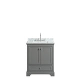 Deborah 30 Inch Single Bathroom Vanity in Dark Espresso, White Carrara Marble Countertop, Undermount Square Sink, and No Mirror