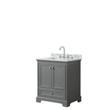 Wyndham Collection - Deborah 30 Inch Single Bathroom Vanity in Dark Gray, White Carrara Marble Countertop, Undermount Square Sink, and No Mirror - Dark Gray