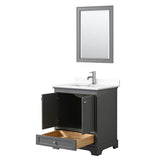 Deborah 30 Inch Single Bathroom Vanity in Dark Gray, White Cultured Marble Countertop, Undermount Square Sink, 24 Inch Mirror