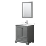 Wyndham Collection - Deborah 30 Inch Single Bathroom Vanity in Dark Gray, White Cultured Marble Countertop, Undermount Square Sink, 24 Inch Mirror