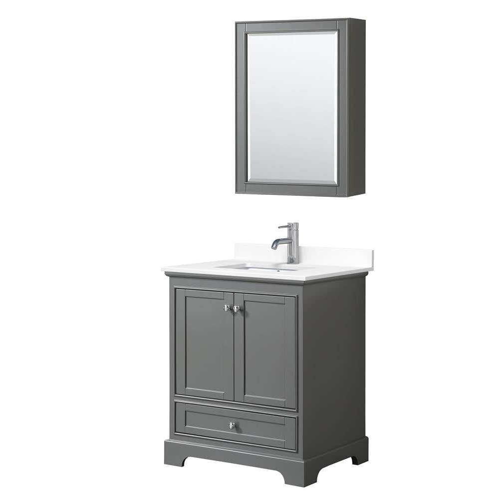 Wyndham Collection - Deborah 30 Inch Single Bathroom Vanity in Dark Gray, White Cultured Marble Countertop, Undermount Square Sink, Medicine Cabinet