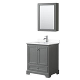 Wyndham Collection - Deborah 30 Inch Single Bathroom Vanity in Dark Gray, White Cultured Marble Countertop, Undermount Square Sink, Medicine Cabinet