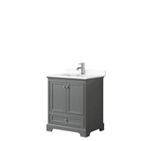 Wyndham Collection - Deborah 30 Inch Single Bathroom Vanity in Dark Gray, White Cultured Marble Countertop, Undermount Square Sink, No Mirror