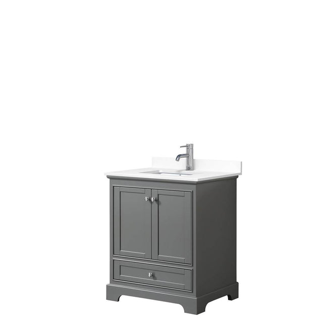 Wyndham Collection - Deborah 30 Inch Single Bathroom Vanity in Dark Gray, White Cultured Marble Countertop, Undermount Square Sink, No Mirror