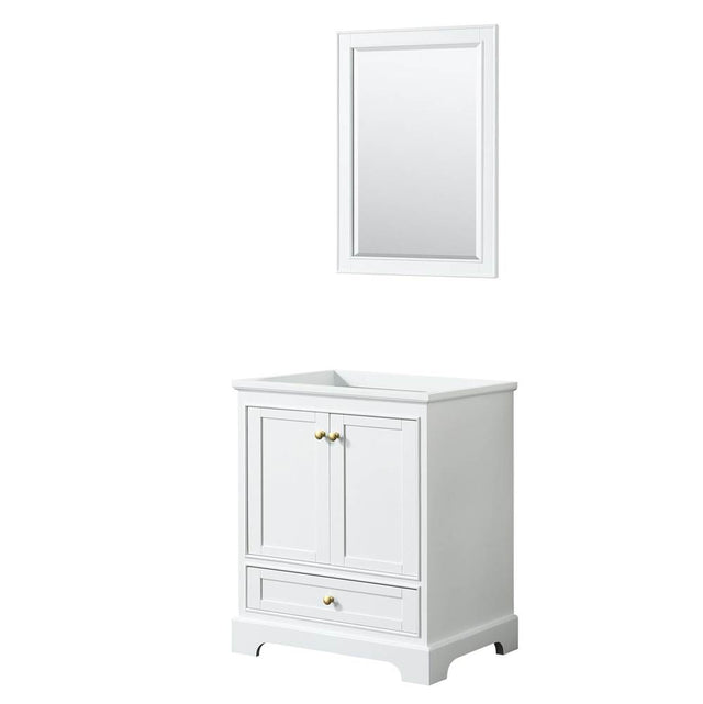 Wyndham Collection - Deborah 30 Inch Single Bathroom Vanity in White, No Countertop, No Sink, Brushed Gold Trim, 24 Inch Mirror