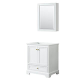 Wyndham Collection - Deborah 30 Inch Single Bathroom Vanity in White, No Countertop, No Sink, Brushed Gold Trim, Medicine Cabinet