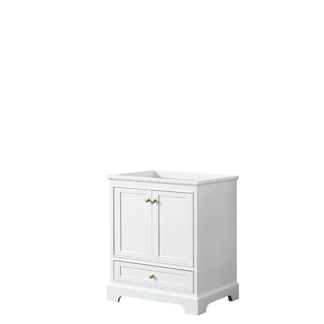 Wyndham Collection - Deborah 30 Inch Single Bathroom Vanity in White, No Countertop, No Sink, Brushed Gold Trim, No Mirror