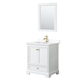 Wyndham Collection - Deborah 30 Inch Single Bathroom Vanity in White, White Cultured Marble Countertop, Undermount Square Sink, Brushed Gold Trim, 24 Inch Mirror