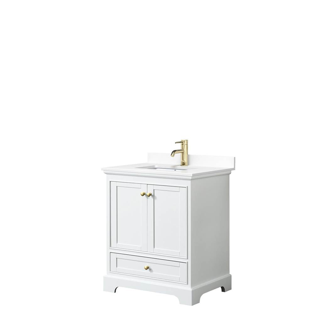 Wyndham Collection - Deborah 30 Inch Single Bathroom Vanity in White, White Cultured Marble Countertop, Undermount Square Sink, Brushed Gold Trim, No Mirror