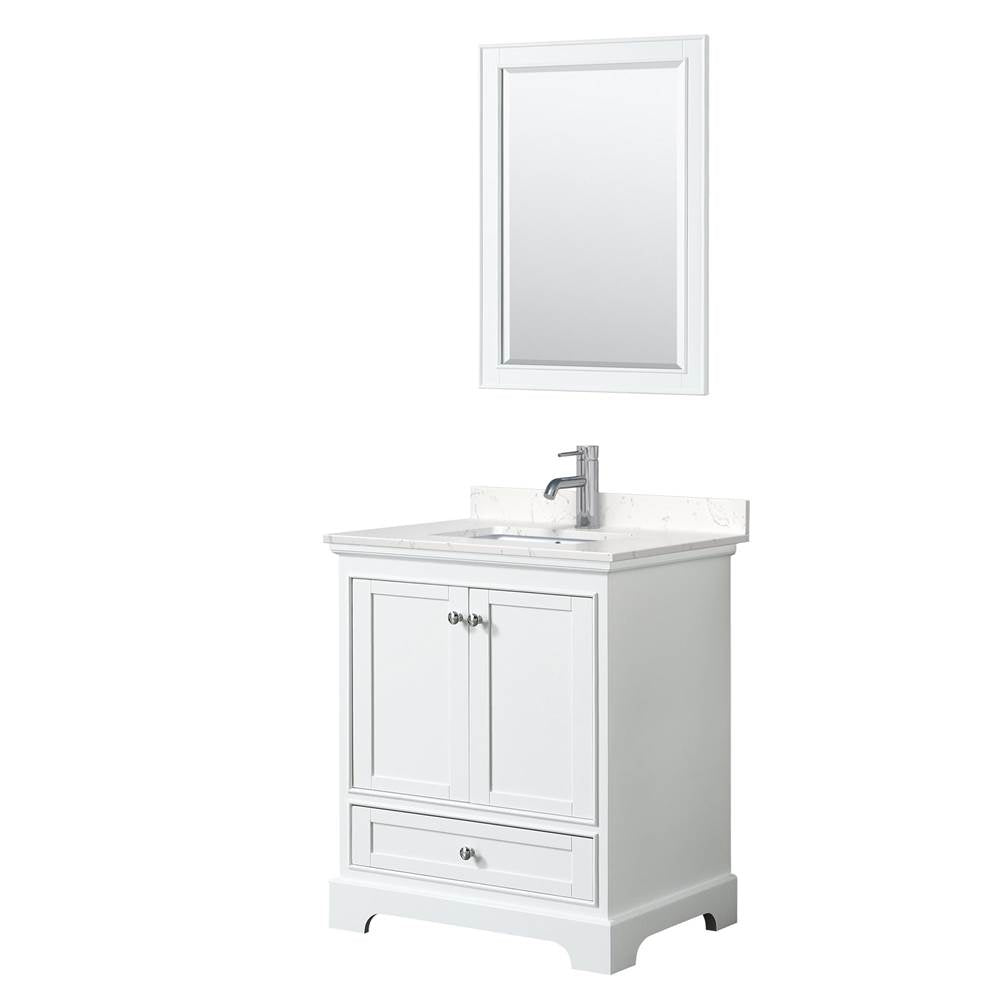 Wyndham Collection - Deborah 30 Inch Single Bathroom Vanity in White, Carrara Cultured Marble Countertop, Undermount Square Sink, 24 Inch Mirror