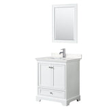 Wyndham Collection - Deborah 30 Inch Single Bathroom Vanity in White, Carrara Cultured Marble Countertop, Undermount Square Sink, 24 Inch Mirror