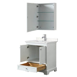 Deborah 30 Inch Single Bathroom Vanity in White, Carrara Cultured Marble Countertop, Undermount Square Sink, Medicine Cabinet