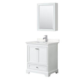 Wyndham Collection - Deborah 30 Inch Single Bathroom Vanity in White, Carrara Cultured Marble Countertop, Undermount Square Sink, Medicine Cabinet