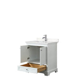 Deborah 30 Inch Single Bathroom Vanity in White, Carrara Cultured Marble Countertop, Undermount Square Sink, No Mirror