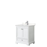Wyndham Collection - Deborah 30 Inch Single Bathroom Vanity in White, Carrara Cultured Marble Countertop, Undermount Square Sink, No Mirror