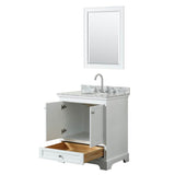 Deborah 30 Inch Single Bathroom Vanity in Dark Espresso, White Carrara Marble Countertop, Undermount Oval Sink, and 24 Inch Mirror