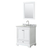 Wyndham Collection - Deborah 30 Inch Single Bathroom Vanity in White, White Carrara Marble Countertop, Undermount Oval Sink, and 24 Inch Mirror - White