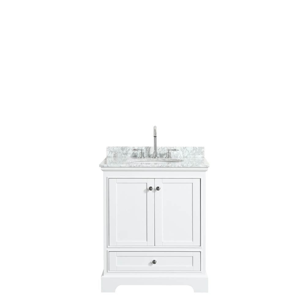 Deborah 30 Inch Single Bathroom Vanity in Dark Espresso, White Carrara Marble Countertop, Undermount Oval Sink, and No Mirror