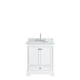 Deborah 30 Inch Single Bathroom Vanity in Dark Espresso, White Carrara Marble Countertop, Undermount Oval Sink, and No Mirror
