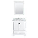 Deborah 30 Inch Single Bathroom Vanity in Dark Espresso, White Carrara Marble Countertop, Undermount Square Sink, and 24 Inch Mirror