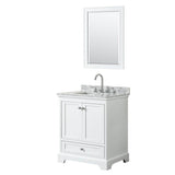Wyndham Collection - Deborah 30 Inch Single Bathroom Vanity in White, White Carrara Marble Countertop, Undermount Square Sink, and 24 Inch Mirror - White