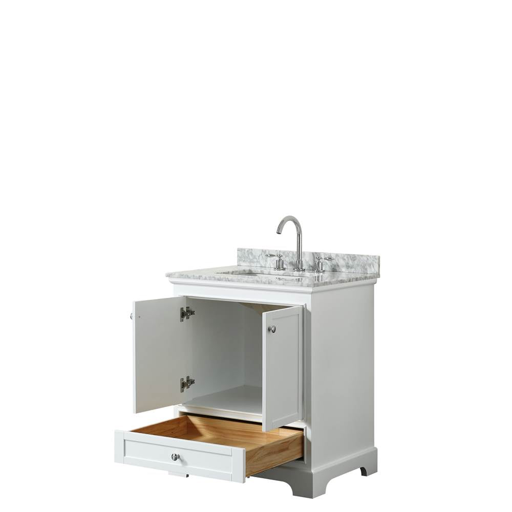 Deborah 30 Inch Single Bathroom Vanity in Dark Espresso, White Carrara Marble Countertop, Undermount Square Sink, and No Mirror
