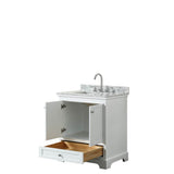 Deborah 30 Inch Single Bathroom Vanity in Dark Espresso, White Carrara Marble Countertop, Undermount Square Sink, and No Mirror