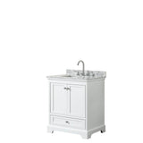 Wyndham Collection - Deborah 30 Inch Single Bathroom Vanity in White, White Carrara Marble Countertop, Undermount Square Sink, and No Mirror - White