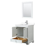 Deborah 30 Inch Single Bathroom Vanity in White, White Cultured Marble Countertop, Undermount Square Sink, 24 Inch Mirror