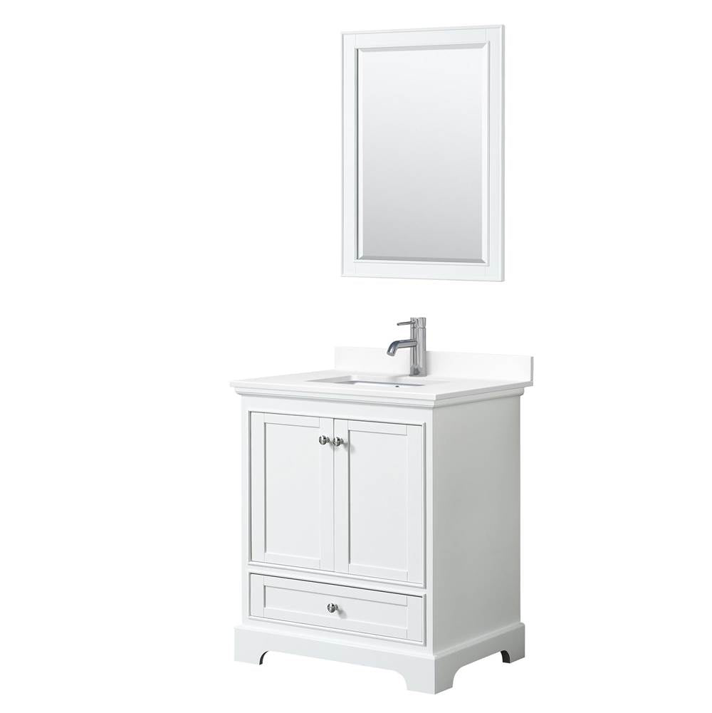 Wyndham Collection - Deborah 30 Inch Single Bathroom Vanity in White, White Cultured Marble Countertop, Undermount Square Sink, 24 Inch Mirror