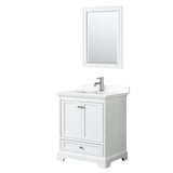 Wyndham Collection - Deborah 30 Inch Single Bathroom Vanity in White, White Cultured Marble Countertop, Undermount Square Sink, 24 Inch Mirror